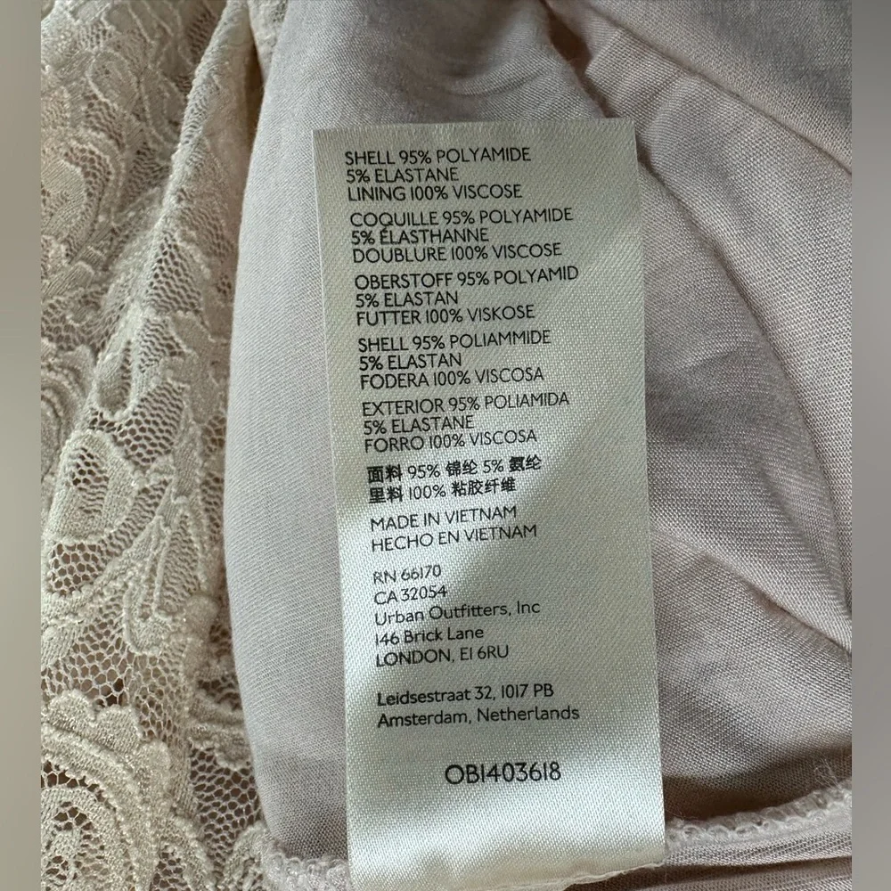 FREE PEOPLE Mini Dress Lace Cream Faux Wrap Lined V Neck Sheer Back Sleeves‎ M